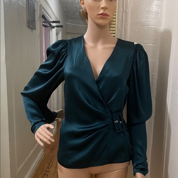 ASOS Deep Green Satin Wrap Blouse - Picture 1 of 13